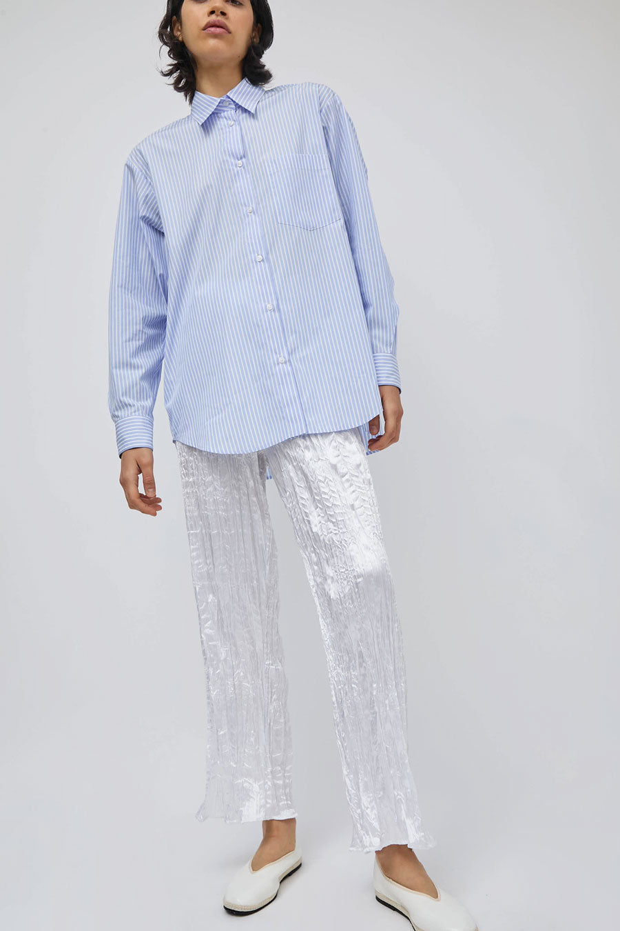 Marios Swing Shirt in Stripe White and Light Blue