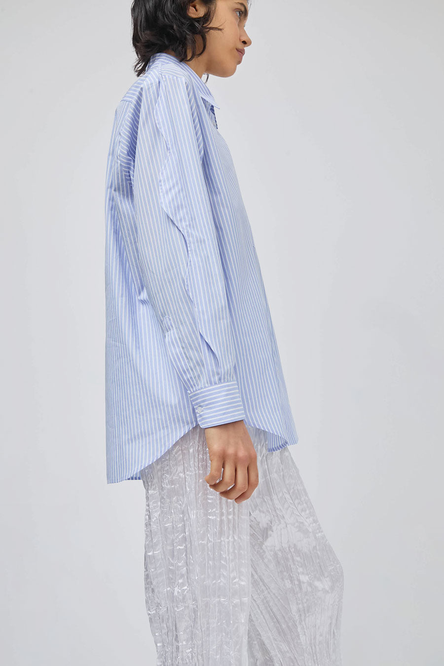 Marios Swing Shirt in Stripe White and Light Blue
