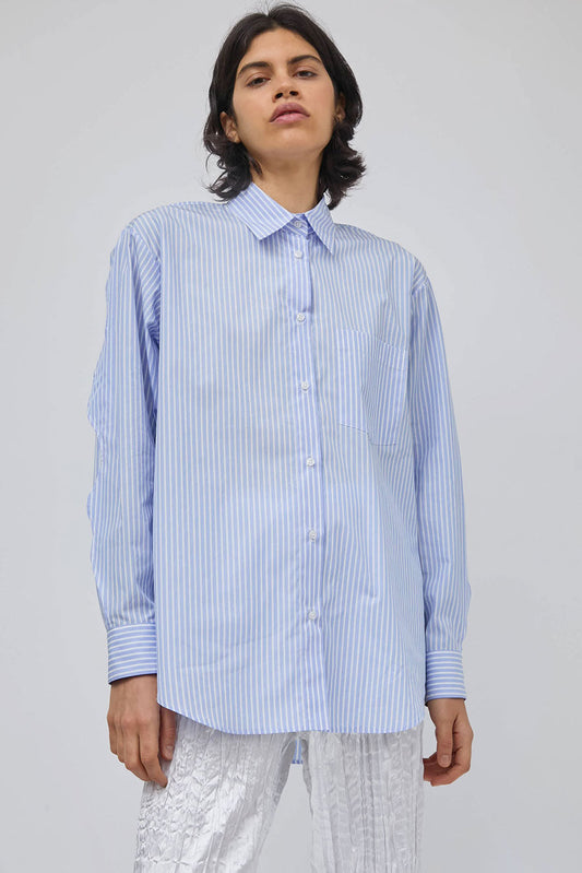 Marios Swing Shirt in Stripe White and Light Blue