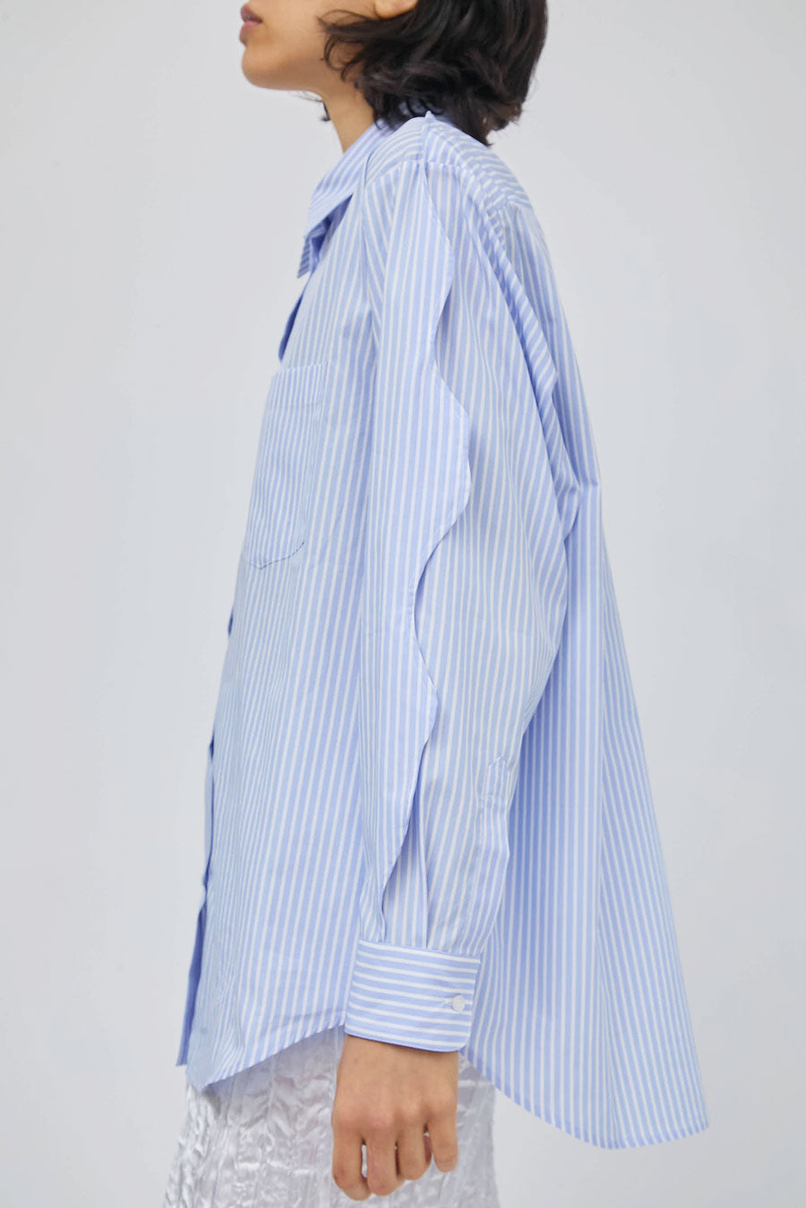 Marios Swing Shirt in Stripe White and Light Blue