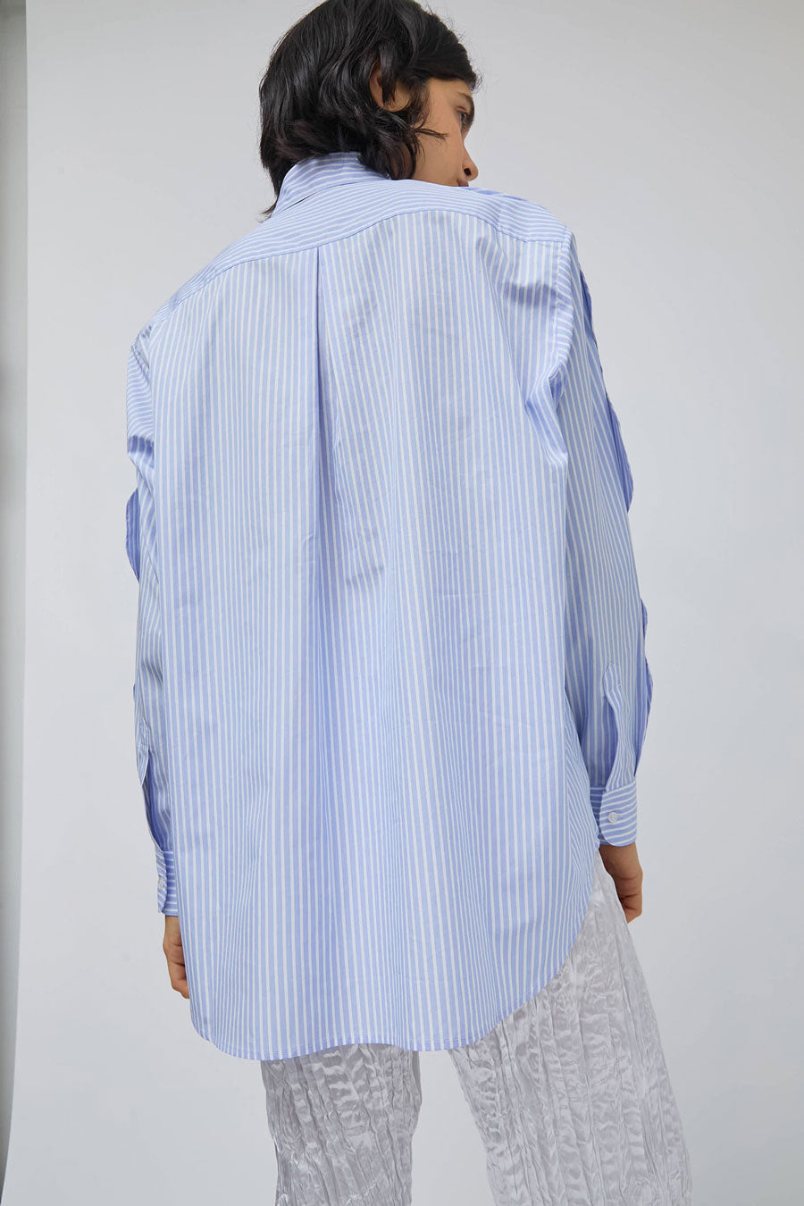 Marios Swing Shirt in Stripe White and Light Blue