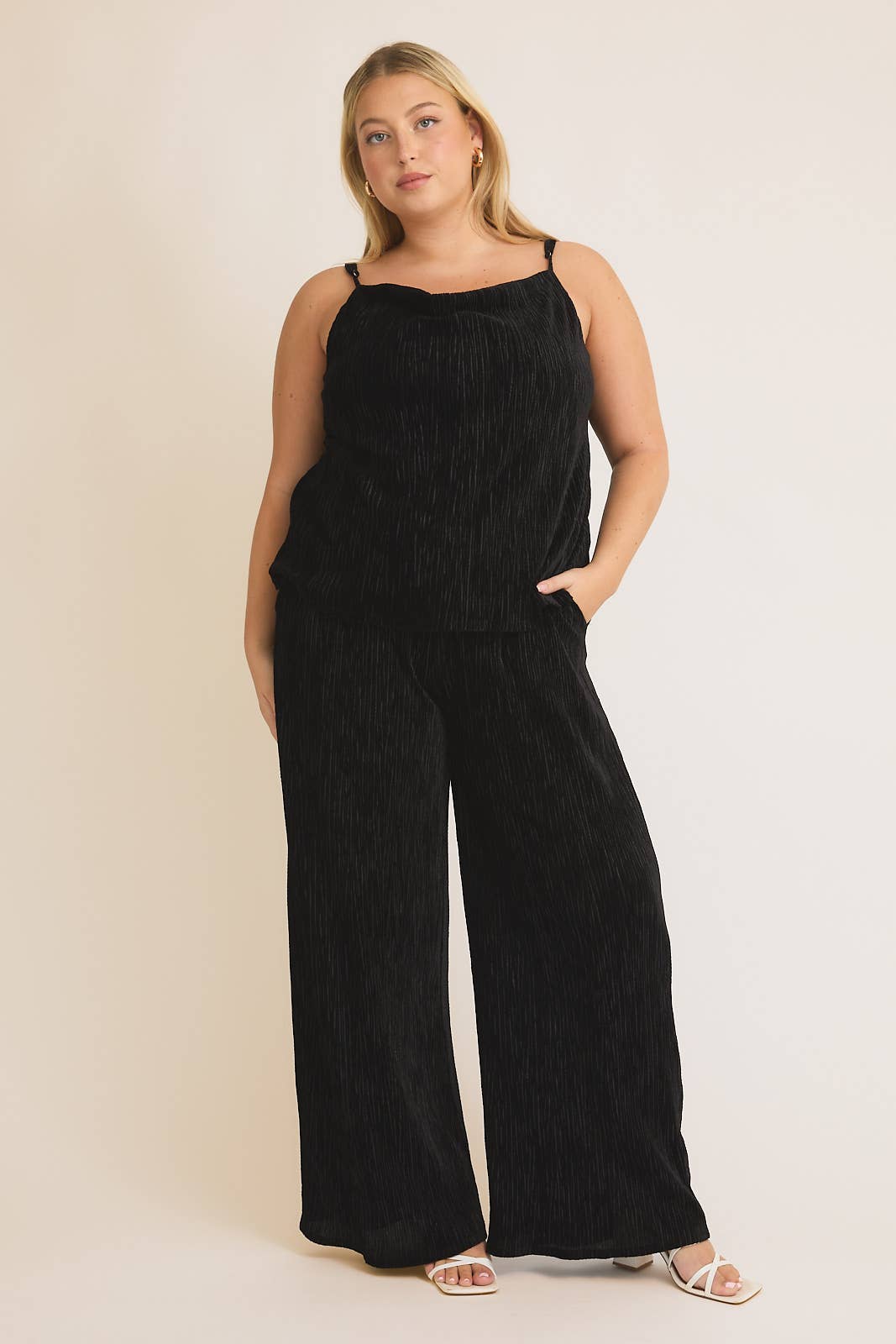 Velvet Cowl Neck Pant Set