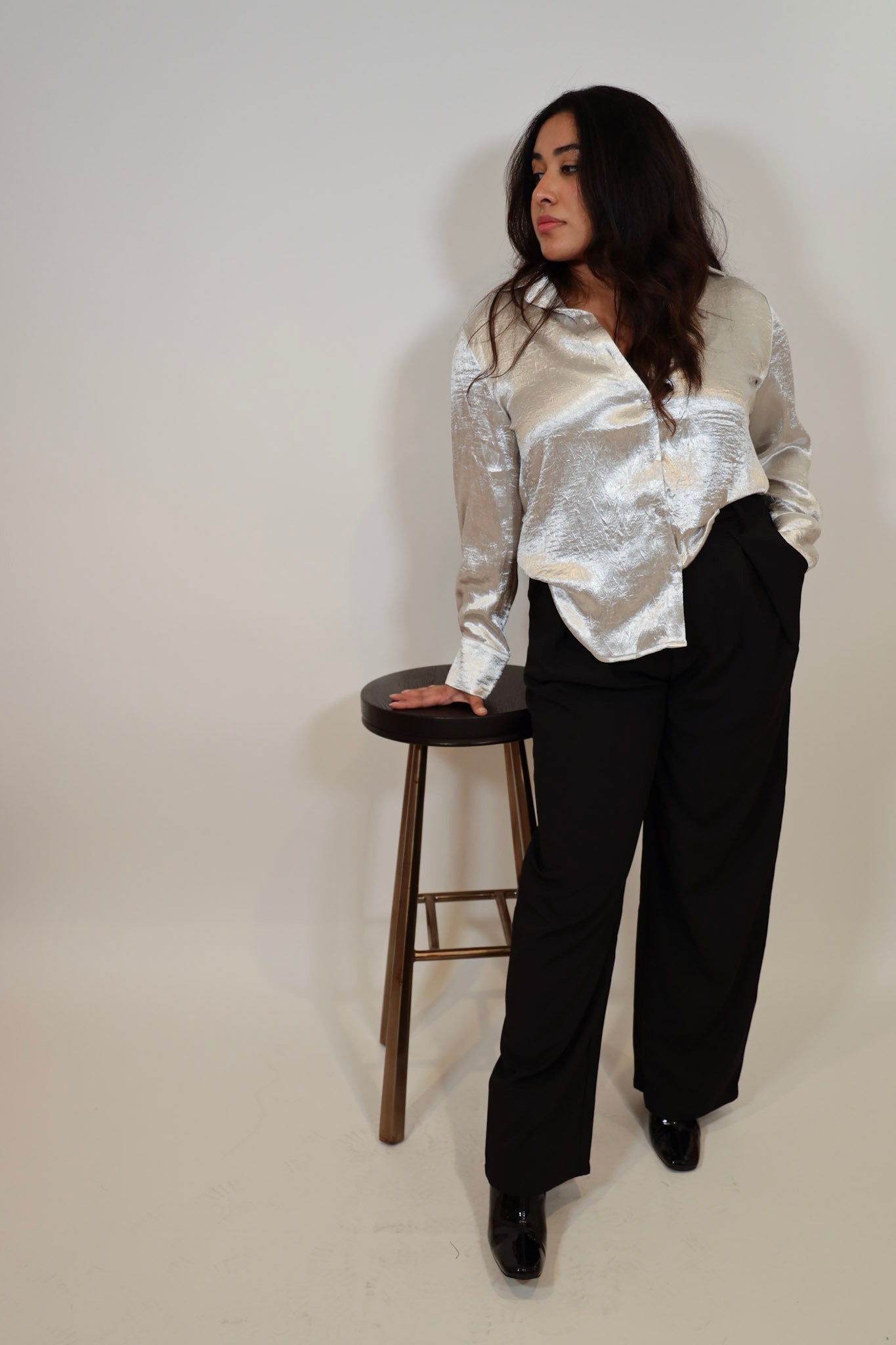 Crushed Metallic Button Down