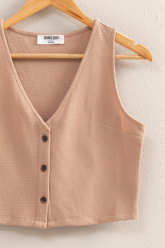 Waffle Knit Button Vest – Dark Taupe