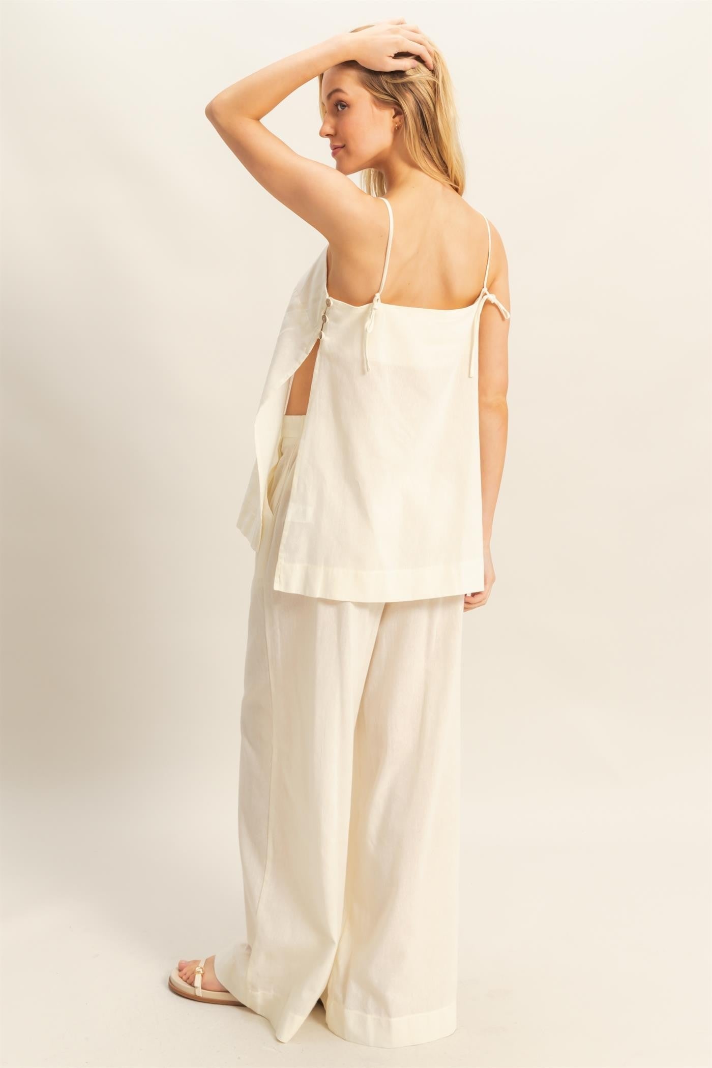 Longline Button Detail Set – Cream Linen