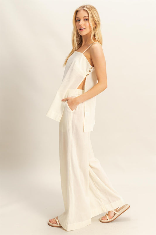 Longline Button Detail Set – Cream Linen