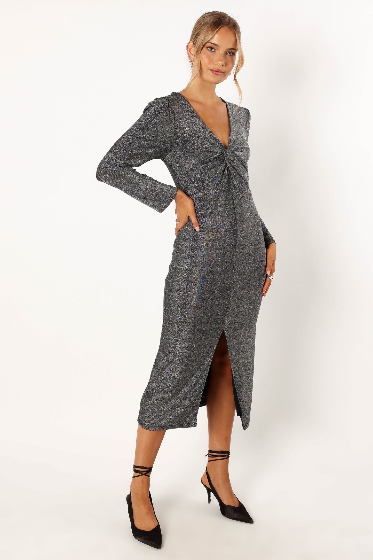 Luminate Long Sleeve Midi Dress - Silver